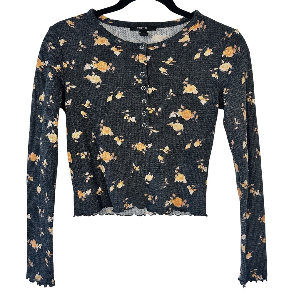 Forever 21 Women's Floral Cropped Henley Size Small‎ 90s Y2K Cottagecore Spring